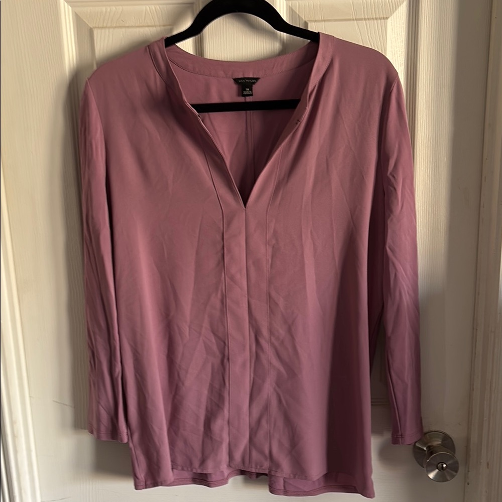 Ann Taylor Pink Relaxed Buttoned Blouse with Mandarin Collar
